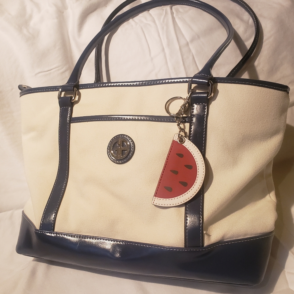 Giani Bernini White & Navy Tote Handbag